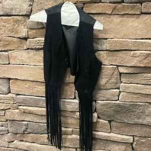 Women’s leather vest with fringe, medium